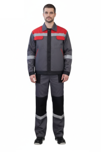 Костюм с п/к АЛБИМАКС-2 51 хб/49 пэ, пл.210, серый/красный/черный