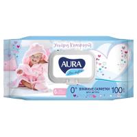 Салфетки влажные ДЕТСКИЕ AURA "ULTRA COMFORT",  с клапаном, 100шт