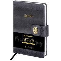 Ежедневник датированный А5, 168 л.  BRAUBERG ELEGANT линия, кожзам, застёжка, чёрный