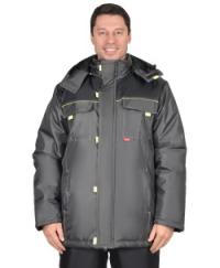 Куртка утепленная ФАВОРИТ на замке ткань ОКСФОРД удлиненная, 100пэ, пл.105, т.сер/чёрн., р.52-54/182-188