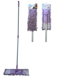 Швабра для пола с насадкой ШЕНИЛЛ (червячки), ЧИСТЮЛИНО, с телескопической ручкой 120 см