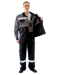 Костюм с полукомбинезоном ПРЕСТИЖ темно-серый/черный/красный