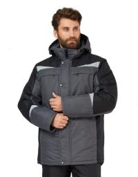 Куртка утепленная ДЭЛФ на замке Ткань мембранная CATS EYE 100пэ, пл.170 серо/чёрная 60-62/182-188