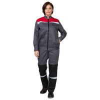 Костюм женский с брюками ПРОФЕССИОНАЛ 35хб/65пэ, пл.210, серый/красный/черный