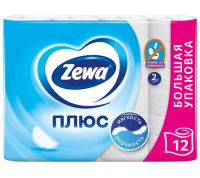 Бумага туалетная ZEWA Плюс двухсойная, со втулкой, 12 рулонов