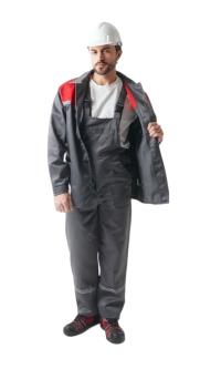 Костюм с п/к СПЕЦ-ФАВОРИТ 48хб/52пэ, пл.230, серый/красный, р. 44-46/170-176, 48-50/170-176, 48-50/182-188, 52-54/170-176, 52-54/182-188, 56-58/170-176, 56-58/182-188, 60-62/182-188