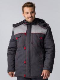 Куртка утепленная ФЛОФТ ФАВОРИТ удлиненная на замке ткань БАЛТЕКС 35хб/65пэ, пл.240, т.сер/сер/красн.