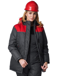 Куртка утепленная женская САКРИН СНЕЖАНА на замке ткань ДЮСПО 100пэ, пл. 80, т.сер/крас.