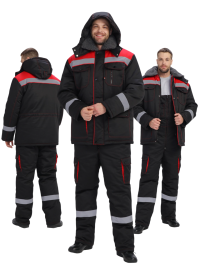 Костюм утепленный с п/к НЕЙЧ ТИТАН-УЛЬТРА 35хб/65пэ, пл.240, черный/красный, 56-58/182-188