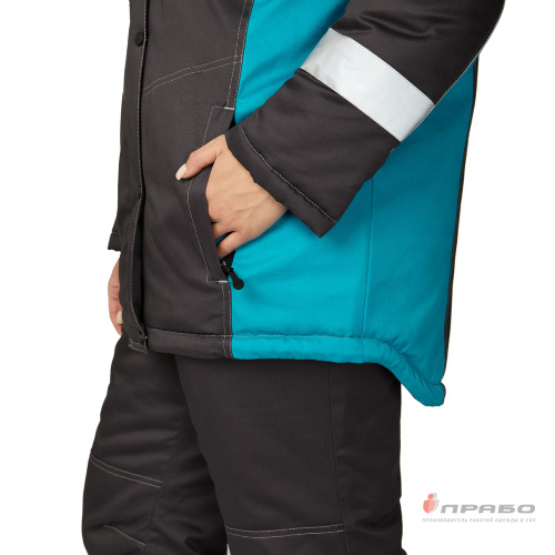 Куртка утепленная женская БРЕНД 35хб/65пэ, пл.200, темно-серый/бирюза, р.48-50/170-176