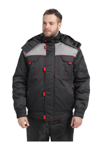 Куртка утепленная ФЛОФТ ФАВОРИТ ПРЕМИУМ короткая 35хб/65пэ, пл.240, темно-серый/серый/красный ТОЛЬКО 64-66/170-176