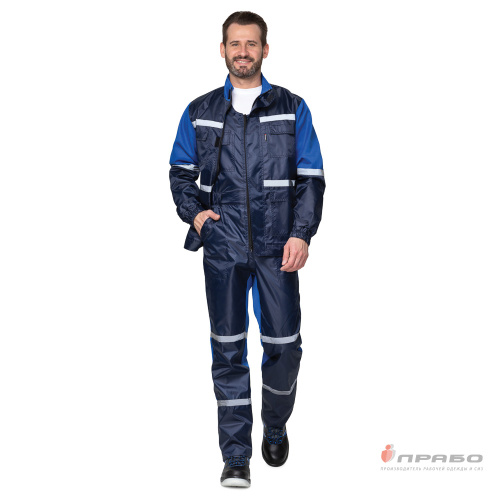 Костюм с п/к АВТОТЕХНИК 100пэ + 30хб/70пэ, темно-синий/василёк