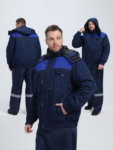 Куртка утепленная ФЛОФТ ФАВОРИТ короткая на замке ткань БАЛТЕКС  35хб/65пэ, пл.240, т.син/вас/сер.