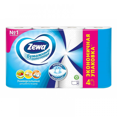 Полотенца бумажные ZEWA двухслойные 4 рулона,длина рулона: 14 м