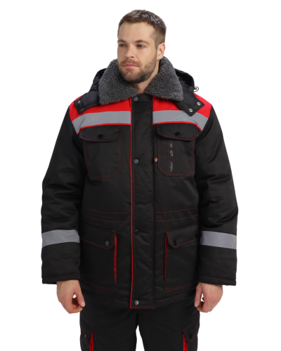 Костюм утепленный с п/к НЕЙЧ ТИТАН-УЛЬТРА 35хб/65пэ, пл.240, черный/красный, 56-58/182-188