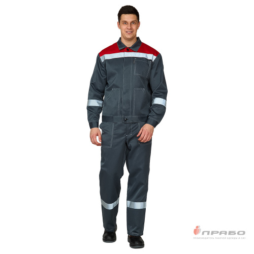 Костюм с брюками ПАНТЕОН-1 35хб/65пэ, пл.210, темно-серый/красный