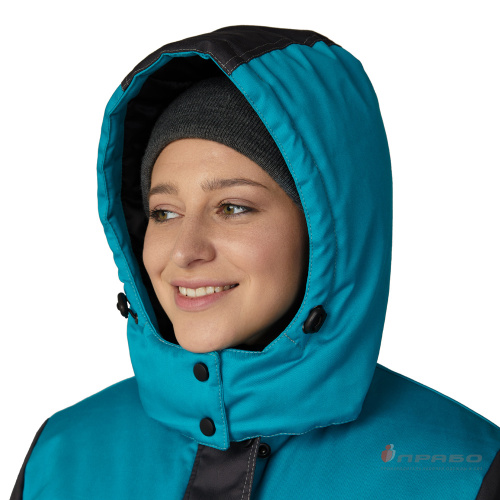 Куртка утепленная женская БРЕНД 35хб/65пэ, пл.200, темно-серый/бирюза, р.48-50/170-176