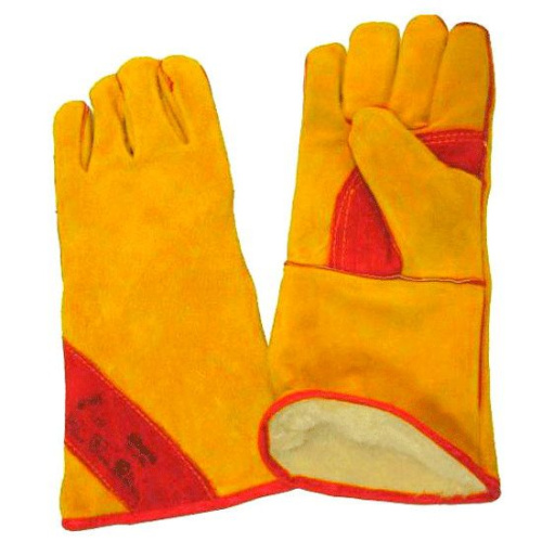 Краги утепленные ЖЕЛТЫЕ спилковые на меху, усиленная ладонь