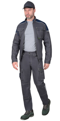 Костюм с брюками ДЖЕТ СТРЕЙЧ 35 хб/65 пэ, пл.260, темно-серый/синий