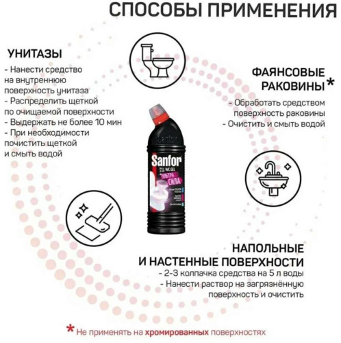 Средство для сантехники SANFOR SPECIAL BLACK гель кислотный утенок 750 мл