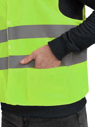 Жилет сигнальный PROFLINEBASE 100 пэ, пл.100, на пуговицах, с карманами, лимонный