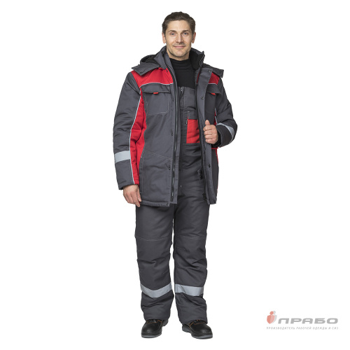 Костюм утепленный с п/к БРЕНД-К 35хб/65пэ, пл.200, темно-серый/черный/оранжевый, р.48-50/170-176