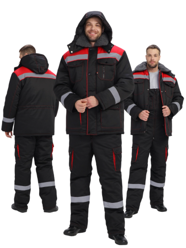 Костюм утепленный с п/к НЕЙЧ ТИТАН-УЛЬТРА 35хб/65пэ, пл.240, черный/красный, 56-58/182-188