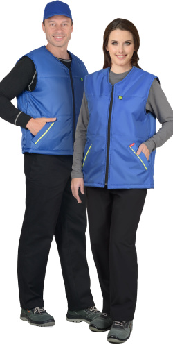 Жилет утепленный СИРИУС-КАССИР на замке, 100пэ, пл.105, васильковый