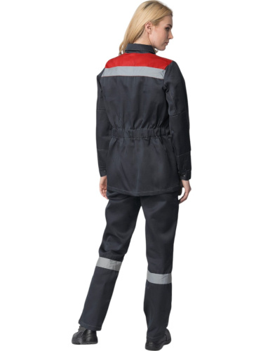 Костюм женский с брюками ВЕСНА-1 NEW 35хб/65пэ, пл.210, т.сер/красный