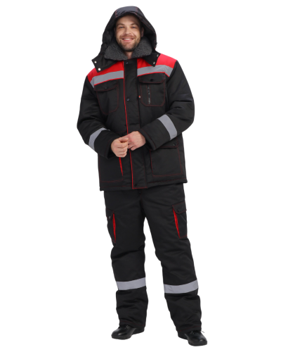 Костюм утепленный с п/к НЕЙЧ ТИТАН-УЛЬТРА 35хб/65пэ, пл.240, черный/красный, 56-58/182-188