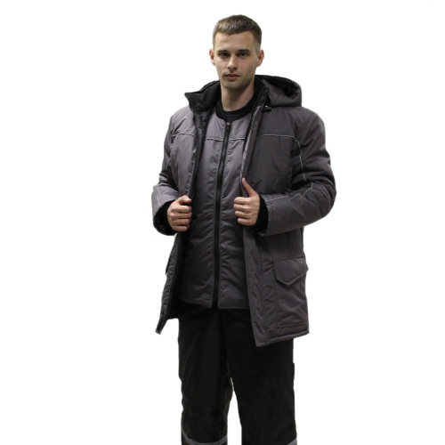 Куртка утепленная  с жилетом САВ146 на замке 100пэ, пл.130, серая ТОЛЬКО 52-54/170-176