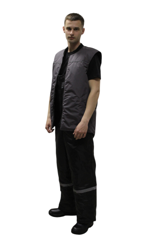 Куртка утепленная  с жилетом САВ146 на замке 100пэ, пл.130, серая ТОЛЬКО 52-54/170-176