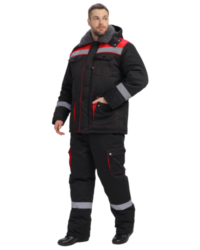 Костюм утепленный с п/к НЕЙЧ ТИТАН-УЛЬТРА 35хб/65пэ, пл.240, черный/красный, 56-58/182-188