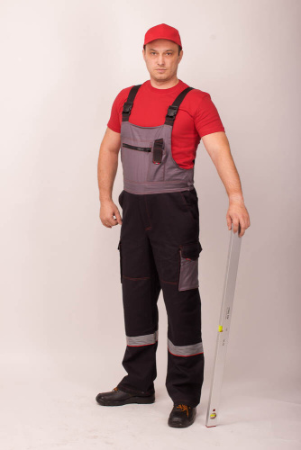 Костюм с полукомбинезоном ПРЕСТИЖ темно-серый/черный/красный