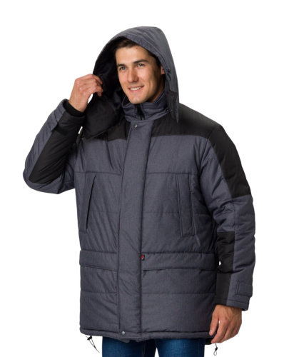 Куртка утепленная ПРЕМИУМ на замке ткань ТАСЛАН 100пэ, пл.150, т.сер/черн. 48-50/170-176