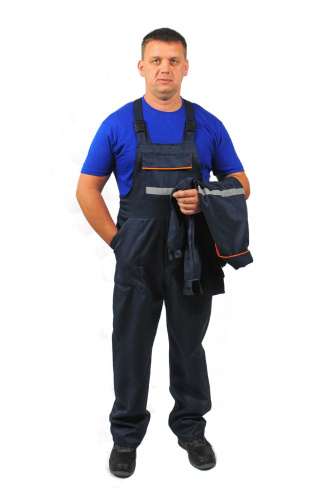 Костюм с п/к СПЕЦ-ЛИДЕР 35хб/65пэ, пл.220, синий/оранжевый