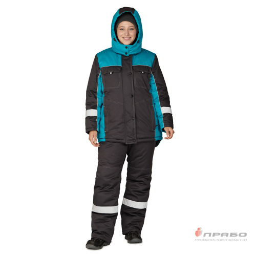 Куртка утепленная женская БРЕНД 35хб/65пэ, пл.200, темно-серый/бирюза, р.48-50/170-176