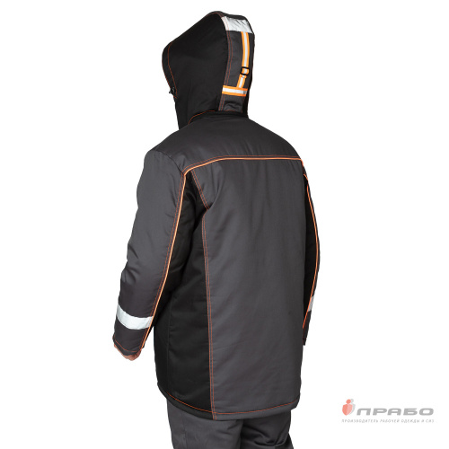 Костюм утепленный с п/к БРЕНД-К 35хб/65пэ, пл.200, темно-серый/черный/оранжевый, р.48-50/170-176