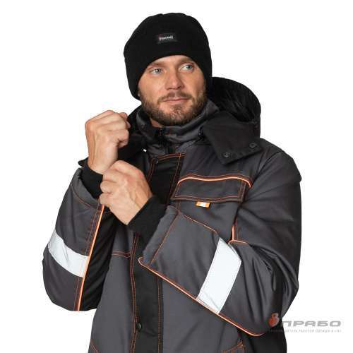 Костюм утепленный с п/к БРЕНД-К 35хб/65пэ, пл.200, темно-серый/черный/оранжевый, р.48-50/170-176