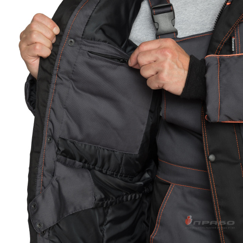 Костюм утепленный с п/к БРЕНД-К 35хб/65пэ, пл.200, темно-серый/черный/оранжевый, р.48-50/170-176