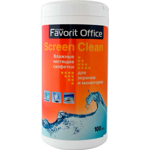 Салфетки влажные для мониторов и телевизоров FAVORIT OFFICE, в тубе 100шт