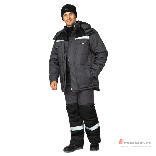 Костюм утепленный с п/к ПРОФЕССИОНАЛ 2 УЛЬТРА 35хб/65пэ, пл.200, темно-серый/черный, р.52-54/170-176