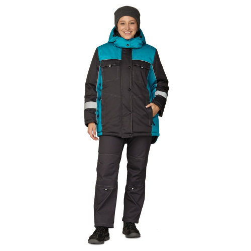 Куртка утепленная женская БРЕНД 35хб/65пэ, пл.200, темно-серый/бирюза, р.48-50/170-176