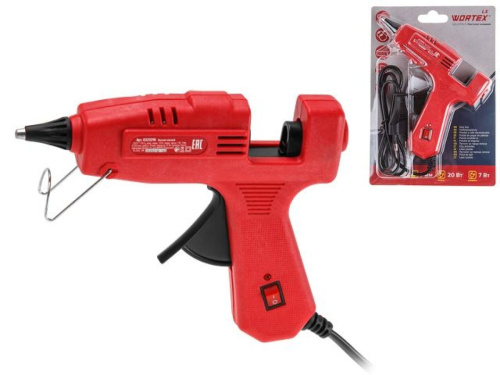 Пистолет клеевой WORTEX LX GG 0710-3 в блистере 20 Вт, 7,2 мм, 8 г/мин