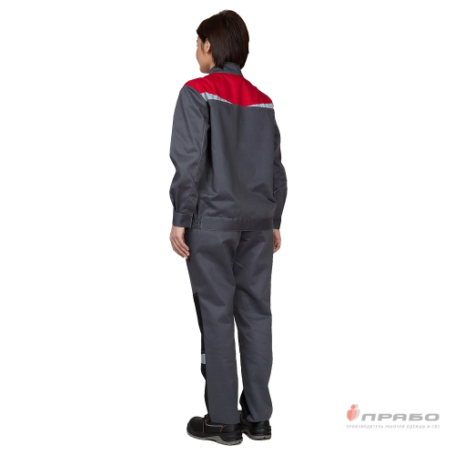 Костюм женский с брюками ПРОФЕССИОНАЛ 35хб/65пэ, пл.210, серый/красный/черный