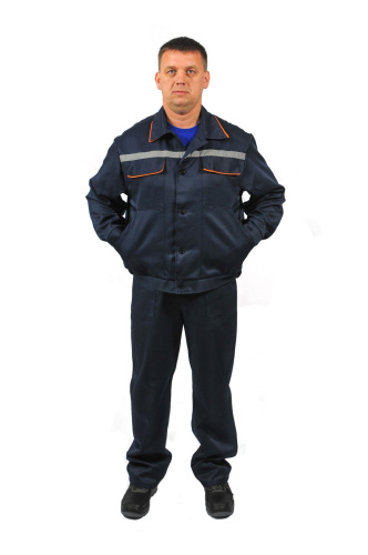 Костюм с п/к СПЕЦ-ЛИДЕР 35хб/65пэ, пл.220, синий/оранжевый