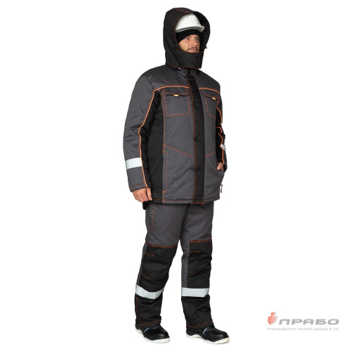 Костюм утепленный с п/к БРЕНД-К 35хб/65пэ, пл.200, темно-серый/черный/оранжевый, р.48-50/170-176