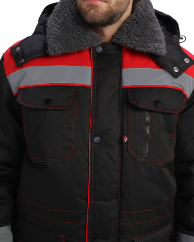 Костюм утепленный с п/к НЕЙЧ ТИТАН-УЛЬТРА 35хб/65пэ, пл.240, черный/красный, 56-58/182-188