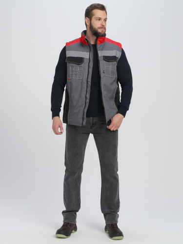 Жилет утепленный ФОРМУЛА на замке, пл. 240, 65пэ, 35хб, сер/красн/черн