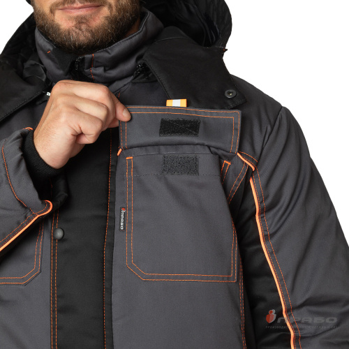 Костюм утепленный с п/к БРЕНД-К 35хб/65пэ, пл.200, темно-серый/черный/оранжевый, р.48-50/170-176